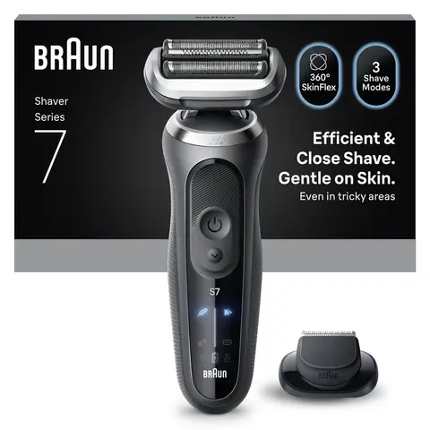 Braun Series 7 Electric Shaver, Up to 60 min, Precision Trimmer Attachment, Cordless, Wet & Dry Razor for Men, 100% Waterproof, 72-G1200S, Grey, Top Gift Picks, Valentine's Gift