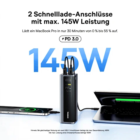 Baseus EnerGeek GP12 Digitalanzeige Schnelllade Powerbank 20800mAh 145W Spacegrau