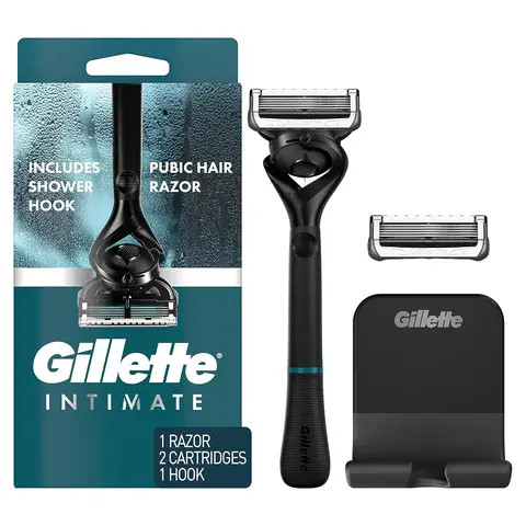 Gillette Body and Intimate Razor for Men, Designed for Pubic Hair 1 Razor 2 Cartridges 1 Hook