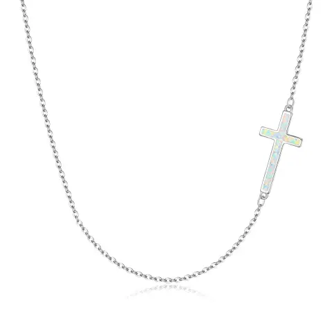 Ever Faith White Simple Tiny Dainty Sideways Cross Choker Necklace