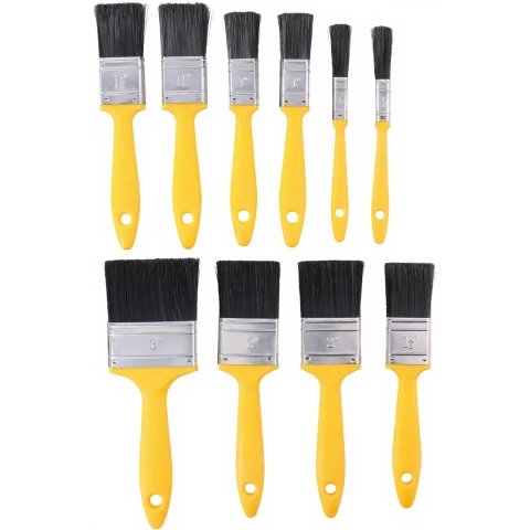 Kinzo Pinselset - 10er Set Flachpinsel - Größen Klein bis Groß - Synthetisches Haar - Gelb