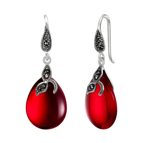 Ever Faith Art Deco Crystal Leaf Teardrop Hook Earrings with Natural Red Chalcedony