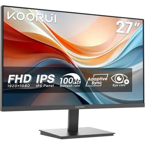 KOORUI E2711F 27Inch FHD Monitor, Gaming 100Hz, IPS Computer Monitors, 1080P PC Screen, Adaptive Sync, 5ms, VESA 100x100mm, Eye Care, HDMI, VGA
