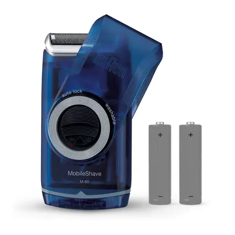 Braun PocketGo M60 Mobile Shave Electric Travel Shaver, On The Go, Fully Washable, Portable Shaver With Travel Lock, Blue
