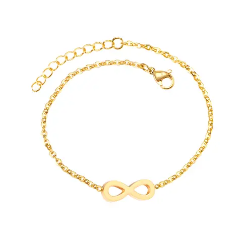 Stainless Steel Infinity Charm Bracelet, 18K PVD Gold Plated, 17+3cm Minimalist Jewelry