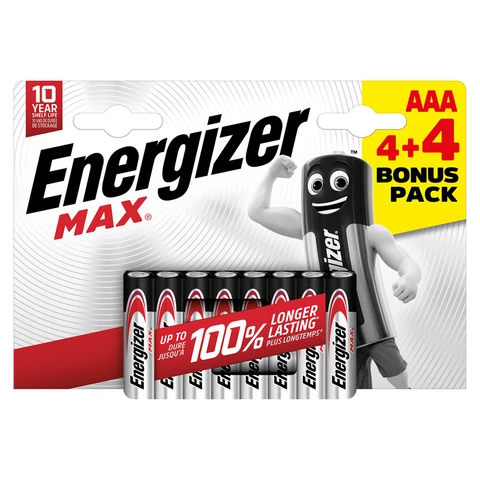 Energizer AAA Max Alkaline Batteries – Value Pack of 8 (4+4)