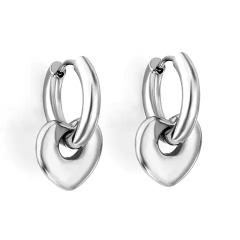 Silver Tone Interlocking Heart Dangle Hoop Earrings, 10mm Polished Stainless Steel Huggies