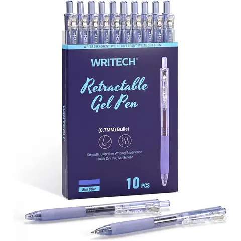 WRITECH Retractable Gel Ink Pens: 0.7mm Medium Point Blue-Ink Color Pen for Journaling Smooth Writing Fine Tip Quick-dry Ink No Bleed Set 10ct