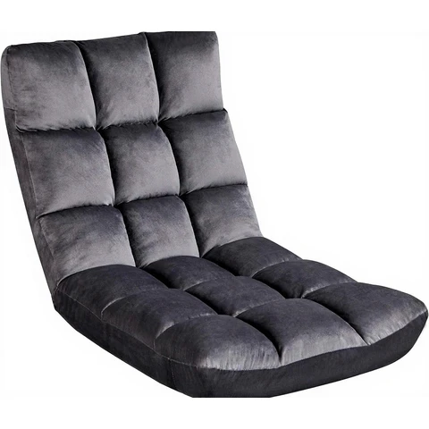 Yaheetech Faltbarer Bodenstuhl, Bequemer Sessel, Klappbarer Liegestuhl, Meditationsstuhl, Verstellbarer Rückenlehnen-Bodensitz, Lesestuhl für Zuhause oder Büro Grau