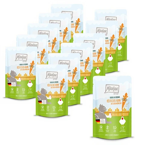 MjAMjAM - Aliment pour chat - Quetschie - Poussins et Amis - Poulet succulent avec des carottes savoureuses - 12 x 125 g