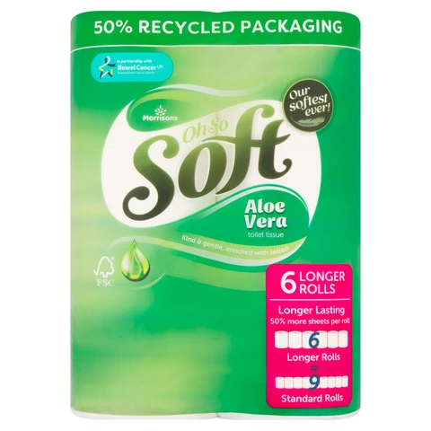 Morrisons Oh So Soft Aloe Vera Toilet Tissue, 3-Ply, 6 Longer Rolls