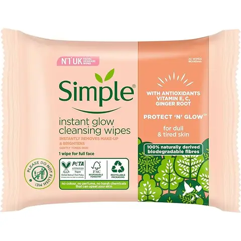 Simple Face Wipes Bio Instant Protect & Glow 20 Wipes