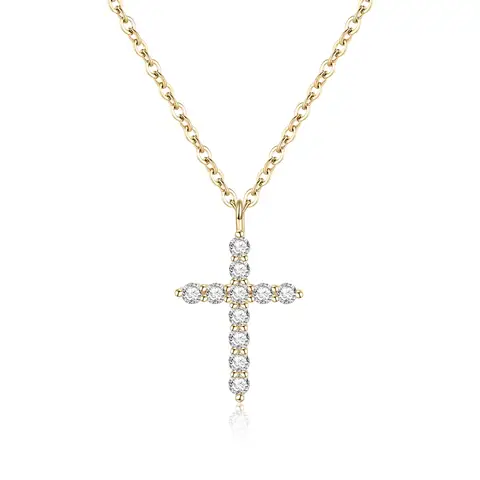 Ever Faith Dainty 14K Gold Plated Cross Cubic Zirconia Tiny Cross Pendant Necklace