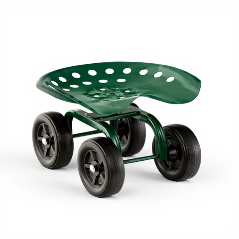 COSTWAY Garden Rolling Workseat with 360°Swivel Seat and Adjustable Height-Green