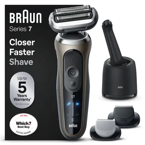 Braun Series 7 72-C7650cc Wet & Dry Electric Shaver for Men, With SmartCare Center, Black/Gold