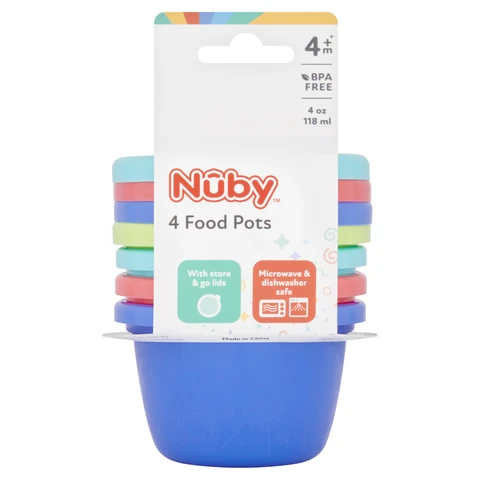 Nuby Food Storage Pots with Lids 4+ Months 118ml 4 Pack