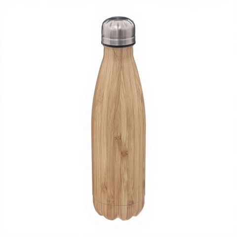Edelstahl-Isolierflasche 0,5L Bambus-Effekt