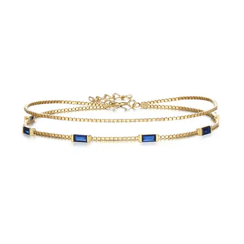 Ever Faith Dainty Emerald-Cut Cubic Sapphire Zirconia Charm Link Bracelet