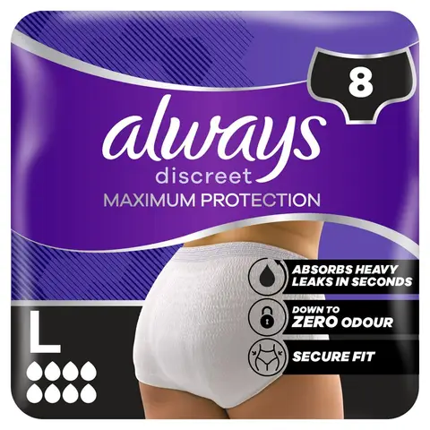 Always Discreet Incontinence Pants Maximum Protection  for Sensitive Bladder  Size L  8 Pants