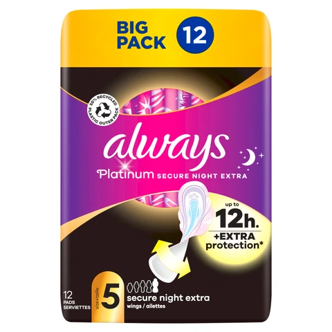 Always Platinum Secure Night Extra Sanitary Towels With Wings Size 5 12 Pads