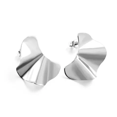 Silver Tone Surgical Steel Irregular Abstract Earrings, Minimalist Geometric Wave Studs
