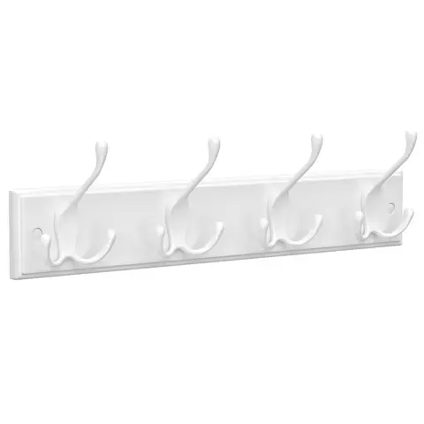 Coat Hooks, with 4 Double Metal Hooks, 40*11*7 cm, White