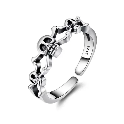 Ever Faith Vintage Gothic Skeleton Skull Open Cuff Ring