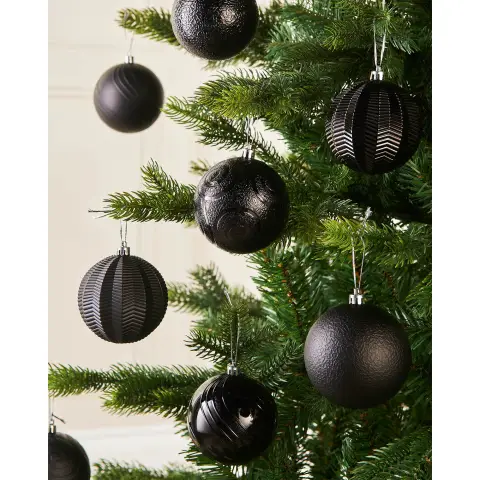 WeRChristmas Black Shatterproof Baubles, 16 Pack, 8 cm