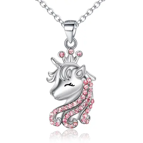 Ever Faith Pink Lucky Unicorn Pendant Necklace with Cubic Zirconia