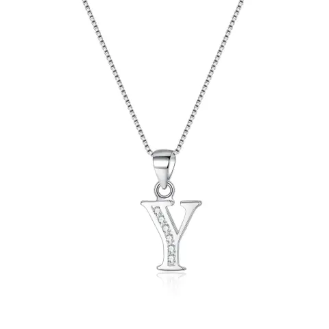 Ever Faith Cubic Zirconia Initial Pendant Necklace - Letter Y
