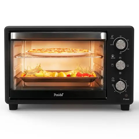 Posida Oven, No. TO2801, 1600W, 220V-240V (50/60Hz), 100-230°C temperature control, 4pcs stainless steel heating elements