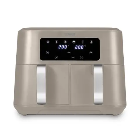 Tower, T17137MSH, Vortx Dual Basket Air Fryer with Two 4.25L Baskets, 2400W, Latte & Chrome