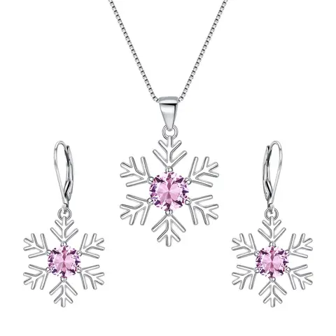 Ever Faith Snowflake Pendant Necklace and Leverback Earrings Set with Cubic Zirconia