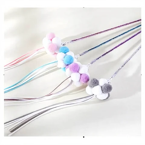 Jouet Canne à Pêche pour Chat Style Fée Bicolore - Lot de 4