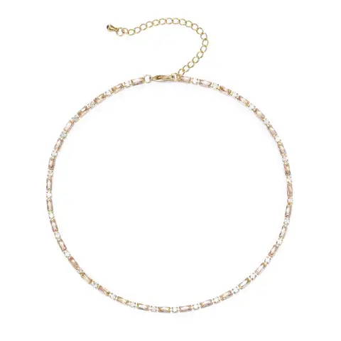 Ever Faith Brown Cubic Zirconia Thin Tennis Choker Necklaces