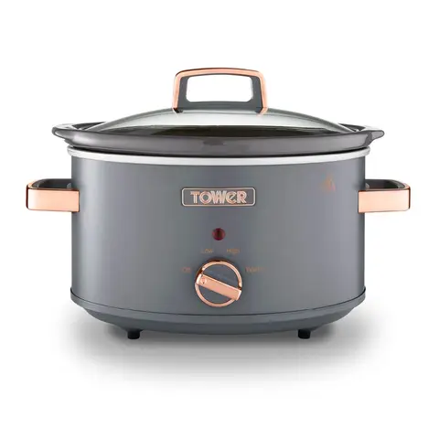 Tower Cavaletto 3.5L Slow Cooker - Grey & Rose Gold, with 3 Heat Settings, Removable Pot and Cool Touch Handles, T16042GRY