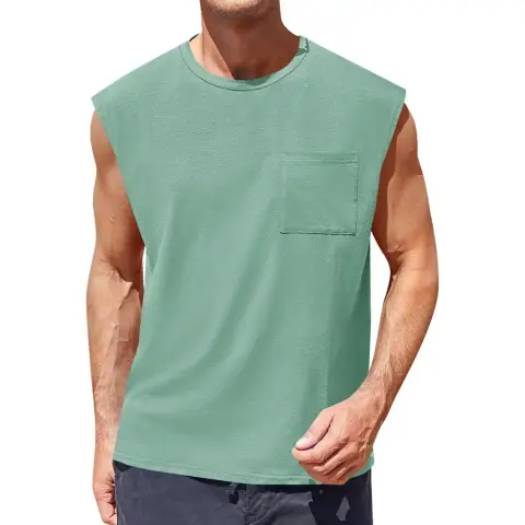 Men's Sleeveless Tank Tops Workout Cut Off Shirts Muscle Gym T Shirts with Pocket (lightgray, M)