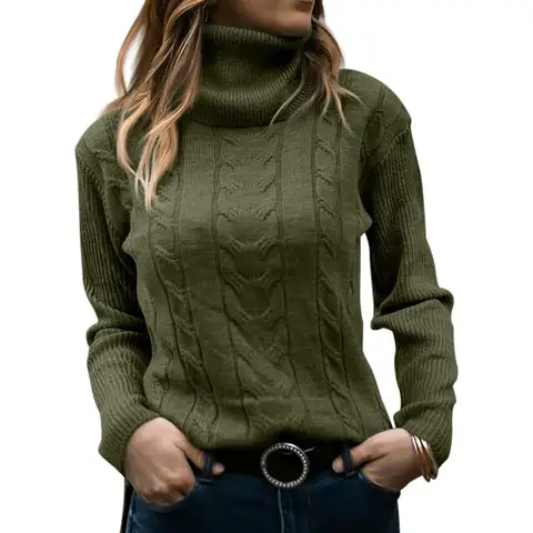 Women Turtleneck Sweater Long Sleeve Soft Cable Knit Winter Pullover (militarygreen, XL)