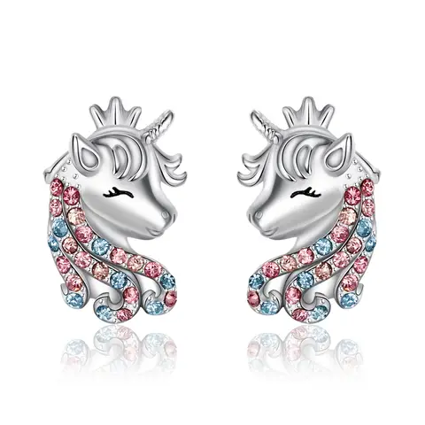 Ever Faith Rainbow Lucky Unicorn Stud Earrings with Cubic Zirconia