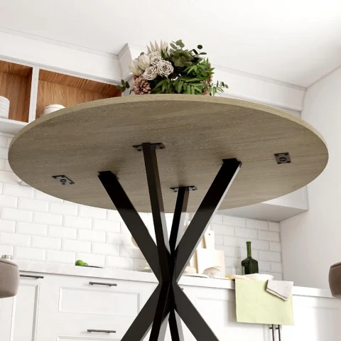 Ronde Industriële Eettafel 80cm Stalen Poten Wit Eiken Keuken Woonkamer