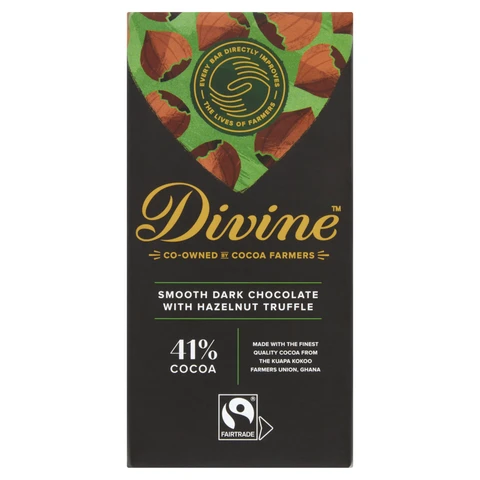 Divine Chocolate Dark Choc Hazelnut Truffle 90g