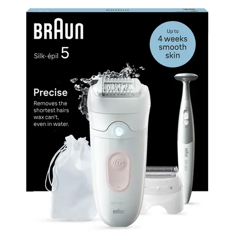 Braun Silk-épil 5 5-230, Wet & Dry Cordless Epilator For Easy Hair Removal, Lasting Smooth Skin, White/Flamingo
