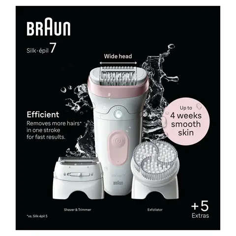 Braun Silk-épil 7, SE7-060, Epilator For Easy Hair Removal, Lasting Smooth Skin,40 minutes of runtime, White/Flamingo