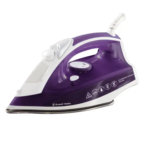 Russell Hobbs Supremesteam Traditional Steam Iron, 2400W, Stainless Steel Soleplate, 40 g Steam, 110 g Steam Shot - Purple/White, 23060
