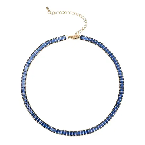 Ever Faith Blue Cubic Zirconia Thick Tennis Choker Necklaces