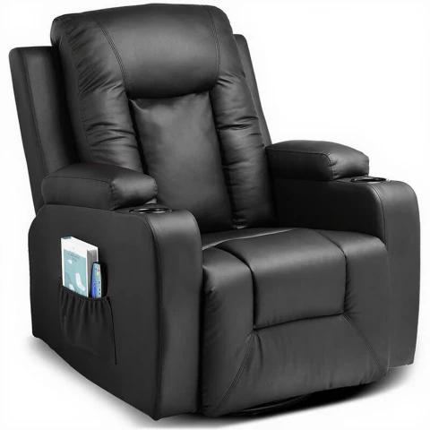COMHOMA Relaxing Chair Massage Chair With Reclining Function And Rocking Function 360° Rotatable Black Artificial Leather Black Reclining and tilting recliner in leather