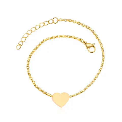 18K PVD Gold Stainless Steel Heart Jewelry Set, Polished Heart Pendant Necklace and Bracelet