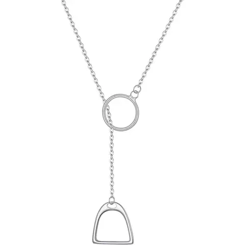 Ever Faith Double Stirrup Layered Y - Style Lariat Necklace with Embrace Horseshoe Pendant