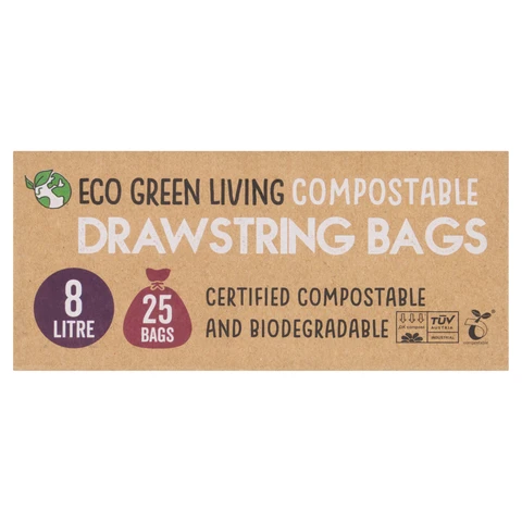Eco Green Living Compostable Drawstring 8L Bin Bags (25 Bags) 