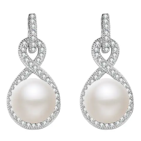 Ever Faith Cubic Zirconia Ivory Freshwater Cultured Pearl Infinity Dangle Earrings